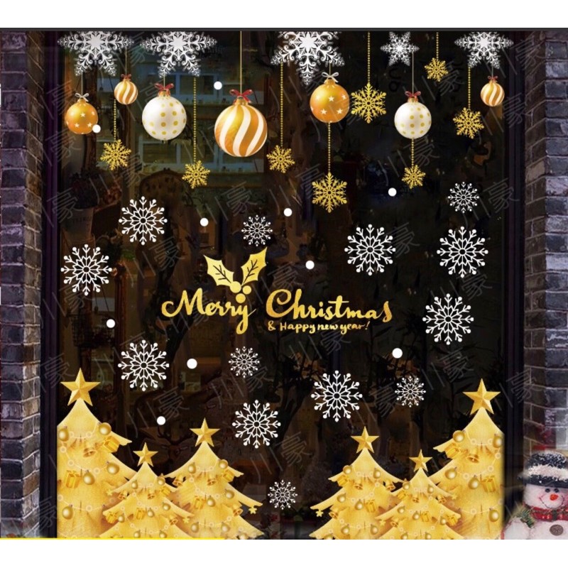 BỘ COMBO DECAL NOEL HÍT TĨNH ĐIỆN - RỪNG THÔNG VÀNG PHỐI CHÂU VÀNG ( 2 tấm )