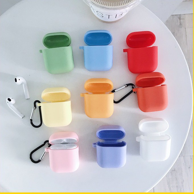 Vỏ bọc silicon bảo vệ hộp đựng tai nghe Airpods Pro / airpod 1 2 chống sốc màu macaron gắn móc khóa tiện lợi