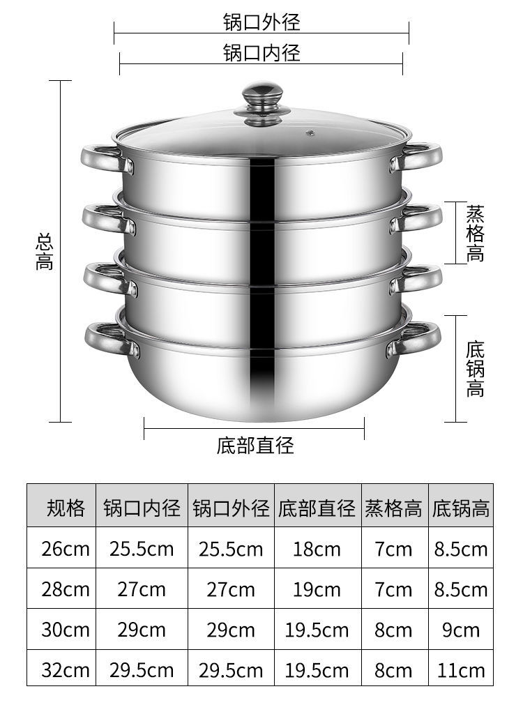 Bộ Nồi Hấp Đa Năng Bằng Thép Không Gỉ 26-32cm Kèm Nắp Đậy 201