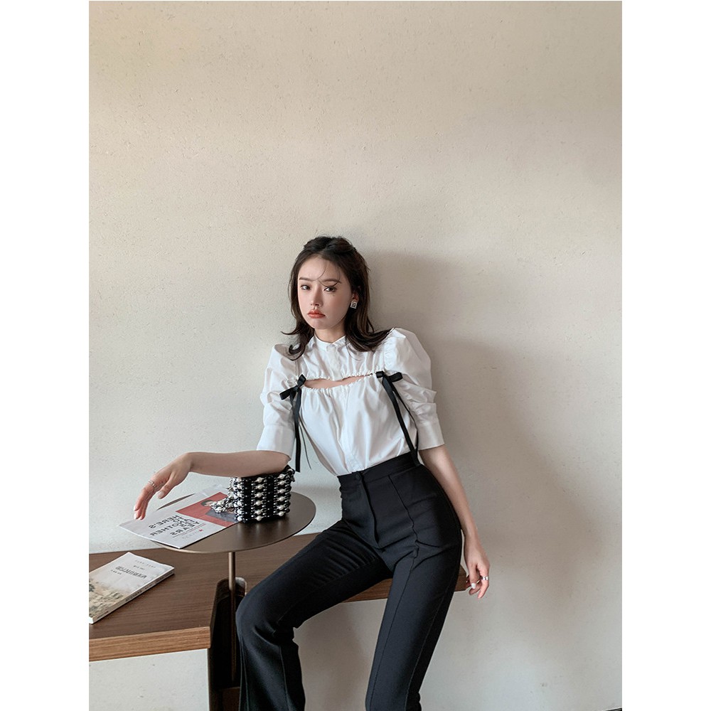 🍒🍒 Sét Áo Sơ Mi Khoét Ngực + Chân Váy Bèo Lưng Cao Xinh Xắn Cho Nữ🍒🍒