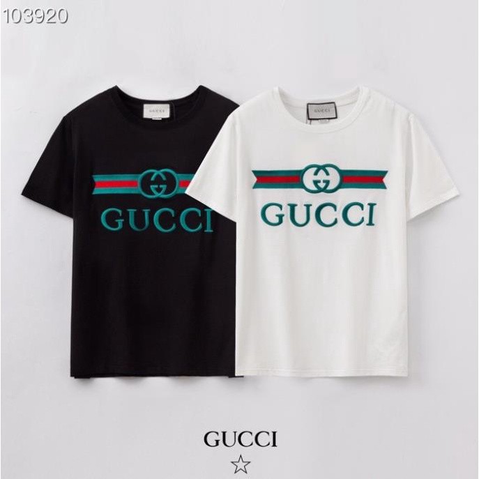 Áo Thun Tay Ngắn Cổ Tròn Dáng Rộng Chất Liệu Cotton Thêu Họa Tiết Gucci Thời Trang Dành Cho Nam Và Nữ