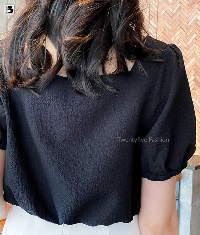 Áo kiểu nữ croptop bo chun tay eo rút nhún ngực chất thô xốp Twentyfive N174