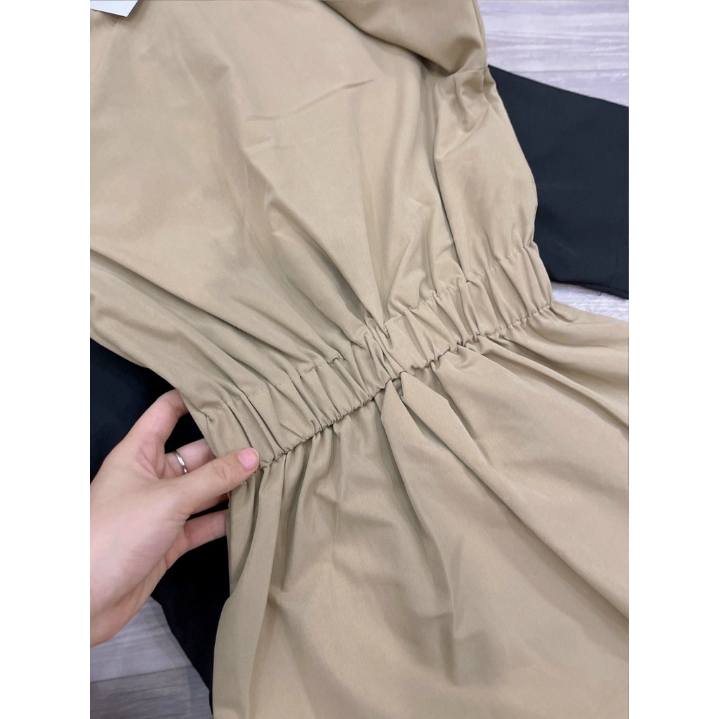 Váy cổ đức cúc dừa chun sau,đầm dáng hơi A có chun sau eo định hình-Minxy shop