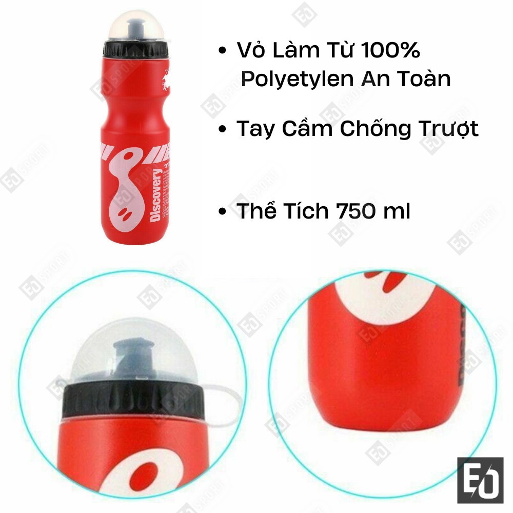Bình Nước Xe Đạp Thể Thao Bằng Nhựa 750ML  +  Móc Sắt Ốc Vít Theo Màu -EO.sportDZ