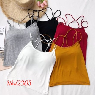 Áo Croptop chéo lưng chất cotton, có đệm mút liền 2 trong 1