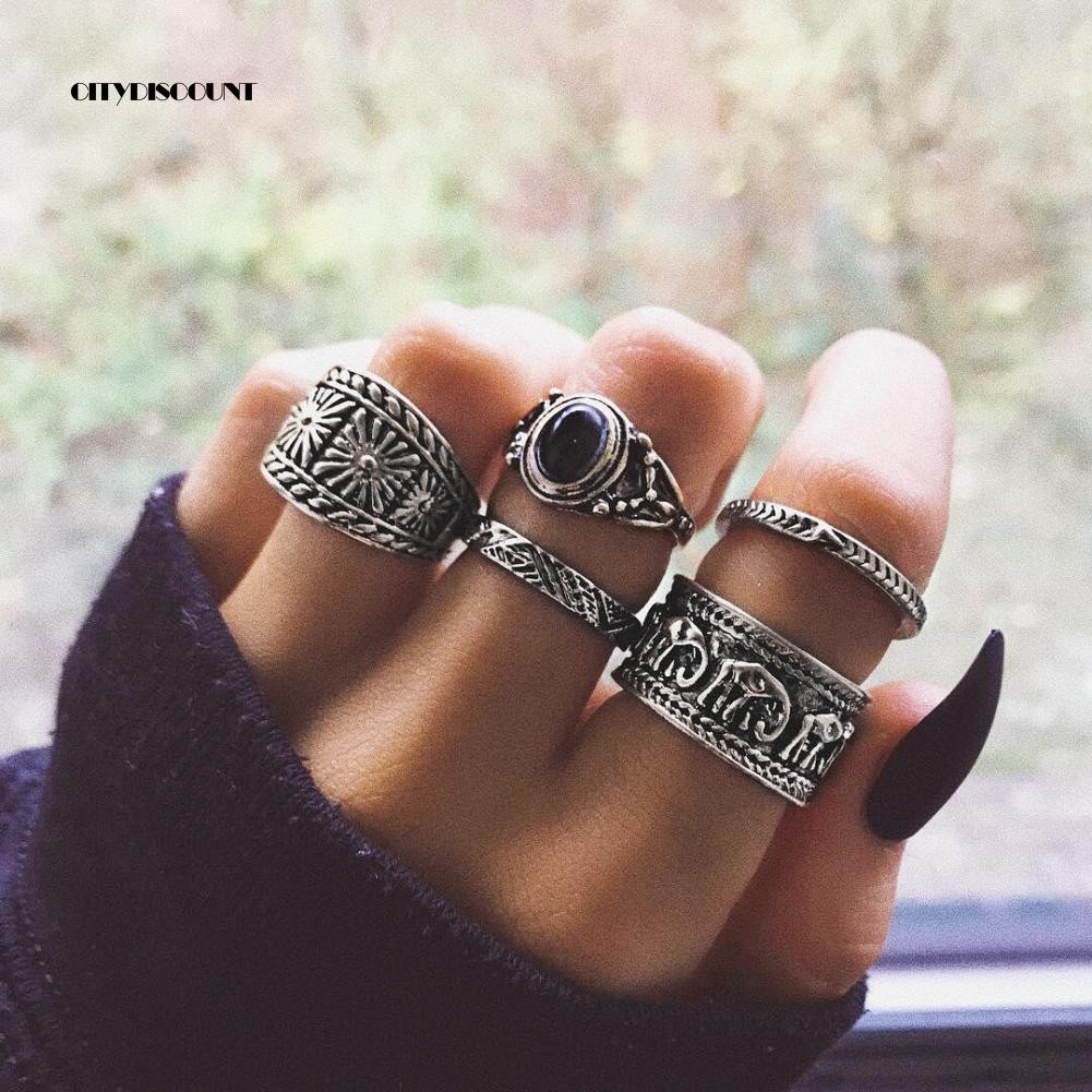 Set 5 Nhẫn Đeo Khớp Ngón Tay Phong Cách Cổ Điển Cho Nữ