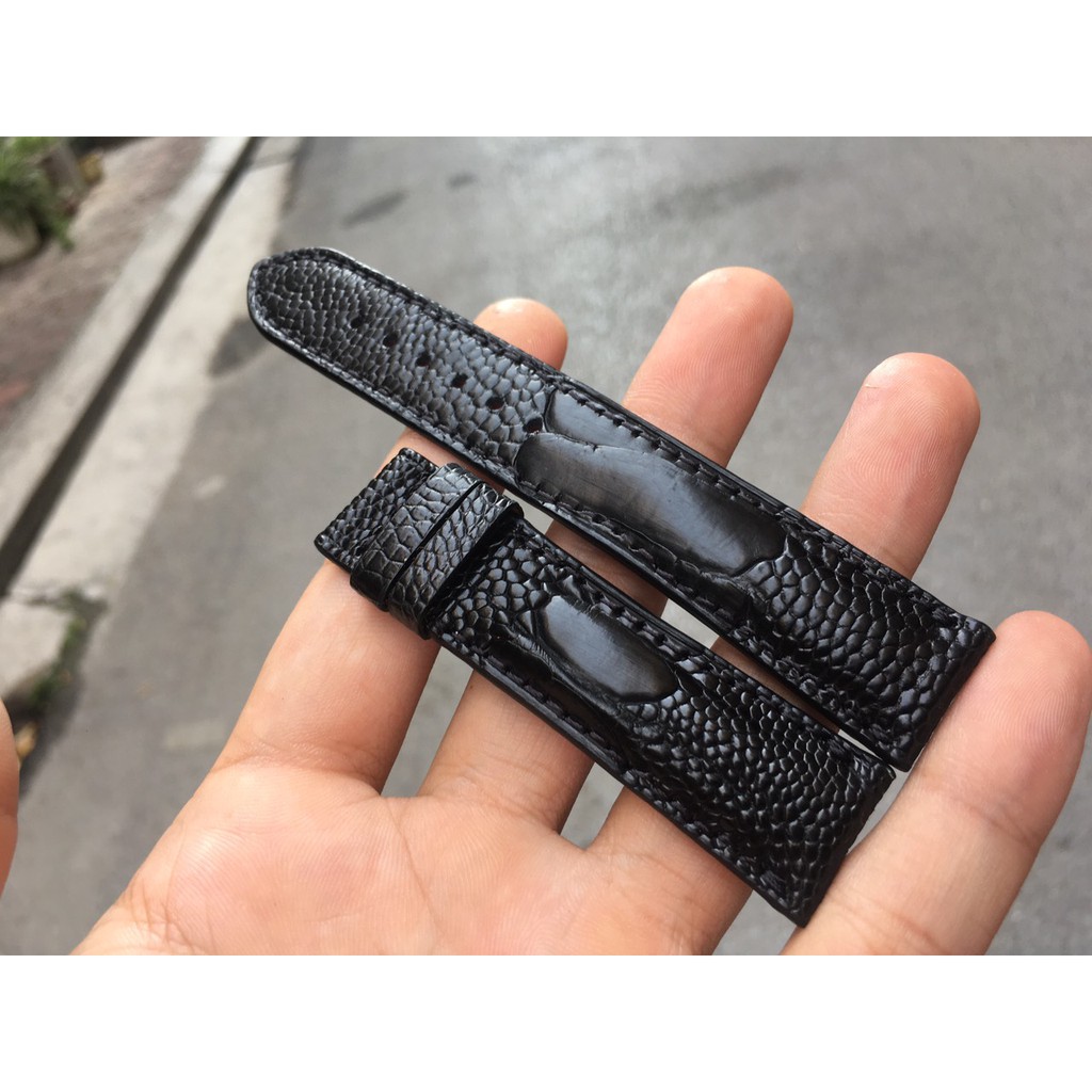 Dây Da Đồng Hồ Đà Điểu Thật Màu Đen Cho Nam Đủ Size