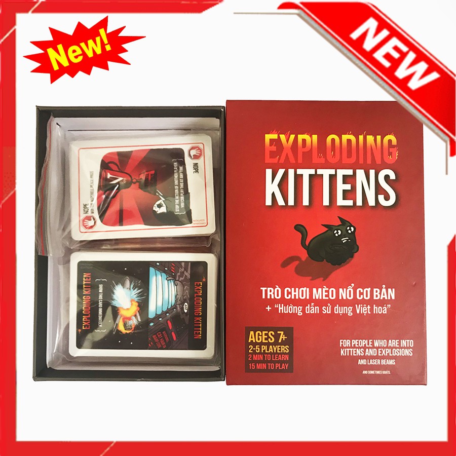 Trò chơi Board game Mèo Nổ cơ bản Exploding kittens 56 lá bài, màu đỏ đen, giá rẻ, chơi cùng bạn bè