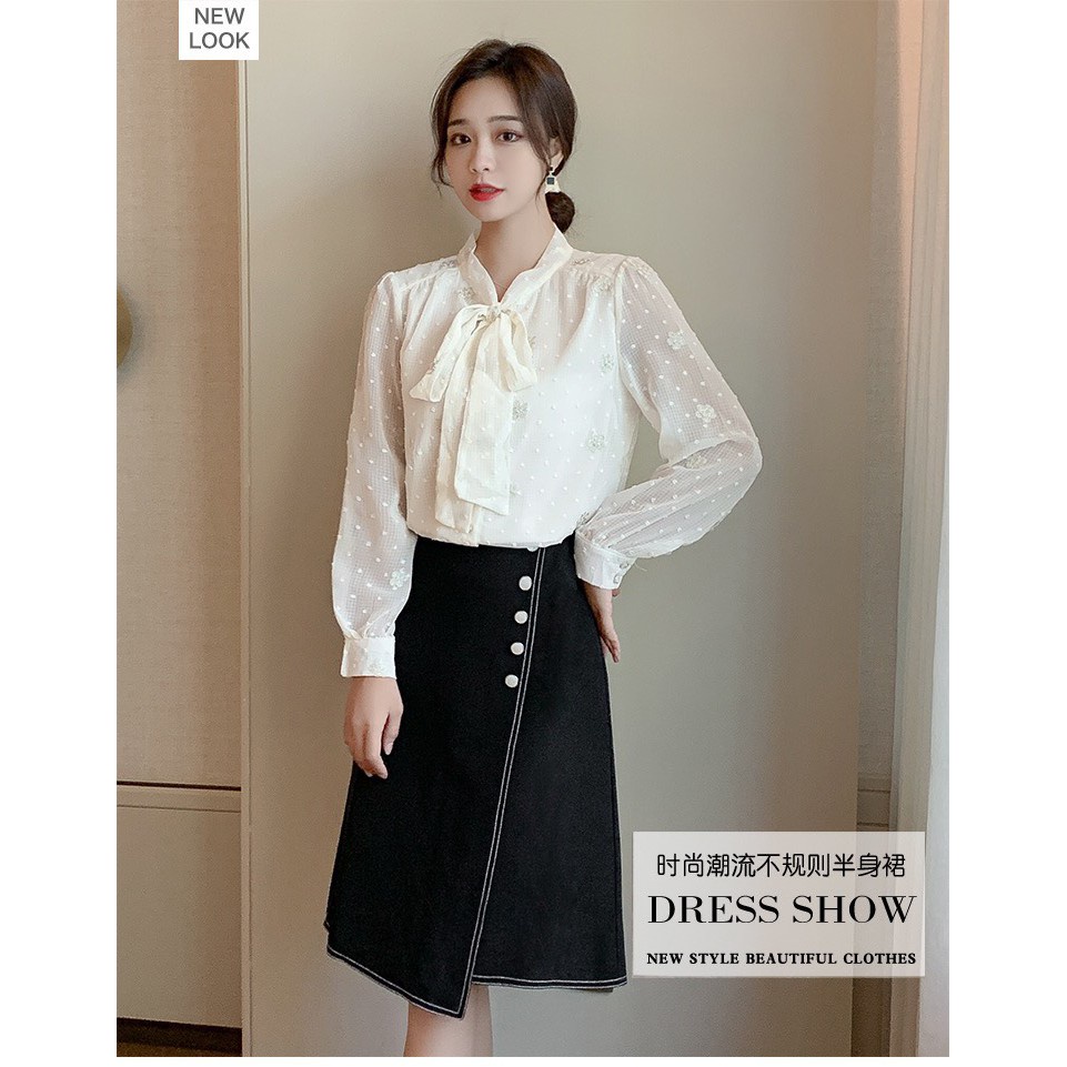 Chân váy nữ chỉ nổi 5 khuy midi váy nữ công sở thiết kế dáng xòe thời trang Banamo Fashion 539 | BigBuy360 - bigbuy360.vn