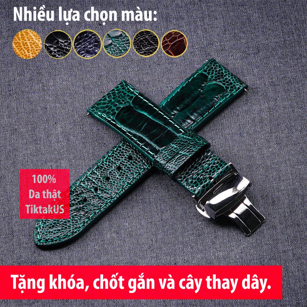 Dây đồng hồ da đà điểu thật kèm khóa chống gẫy dây TiktakUS