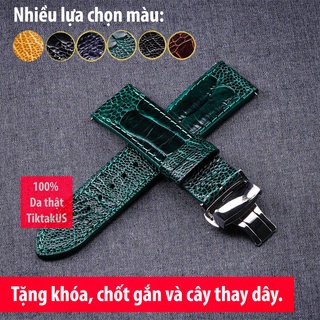[Hình chụp thật] Dây đồng hồ da đà điểu thật kèm khóa chống gẫy dây TiktakUS