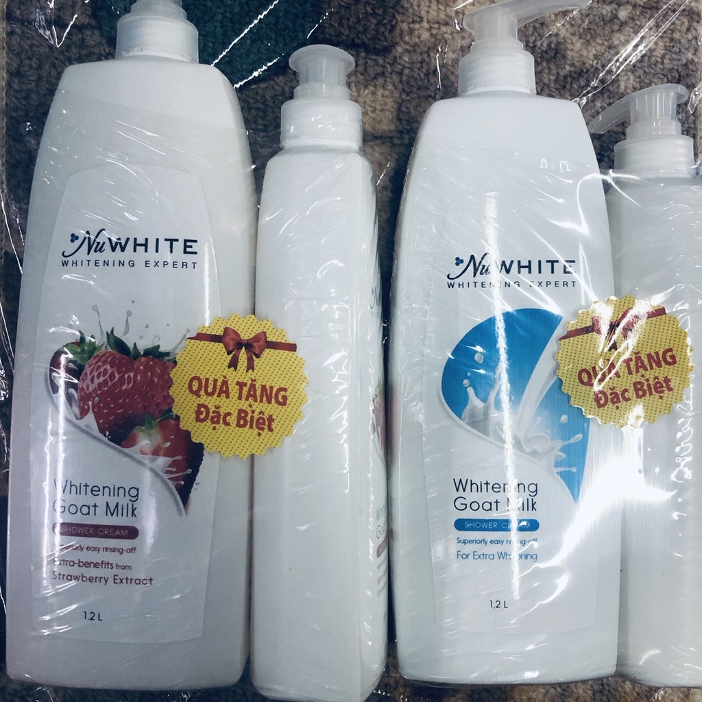 Sữa Tắm Dê Dưỡng Trắng Da/ Tinh Chất Dê Hương Dâu NUWHITE 1200ml Hàng Công Ty