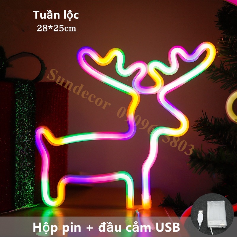 Đèn LED chữ NEON nhiều mẫu NOEL GIÁNG SINH trang trí DECOR phòng ngủ , quán có hộp PIN + USB Sundecor