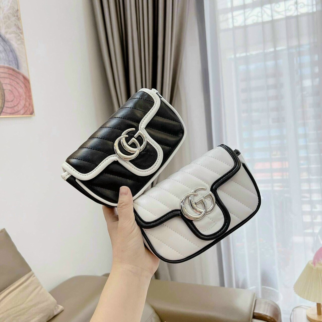 Túi Đeo Chéo GU.CI MINI Da Mềm Có 1 Ngăn Đựng Vừa Điện Thoại,Dây Xích Có Thể  Điều Chỉnh Đeo Kẹp Nách