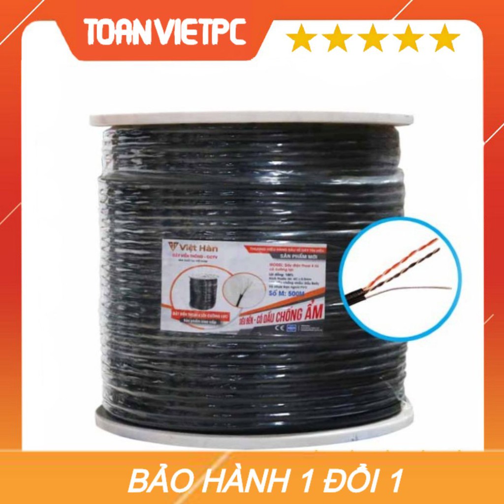 Dây cáp mạng Việt Hàn 4 lõi, phủ dầu chống ẩm, có gia cường chịu lực 60m, 50m, 40m, 30m