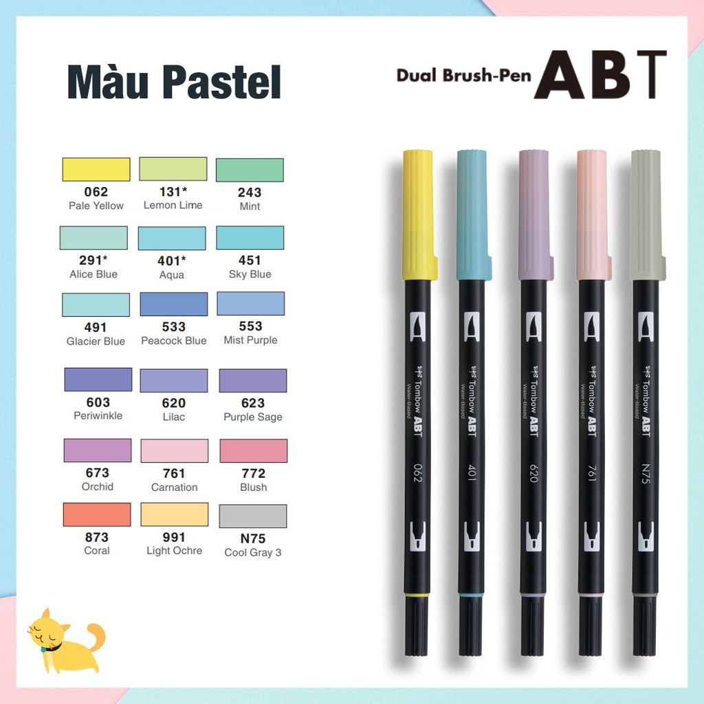 (PASTEL SERIES) BÚT BRUSH 2 ĐẦU TOMBOW ABT -CÁC MÀU PASTEL