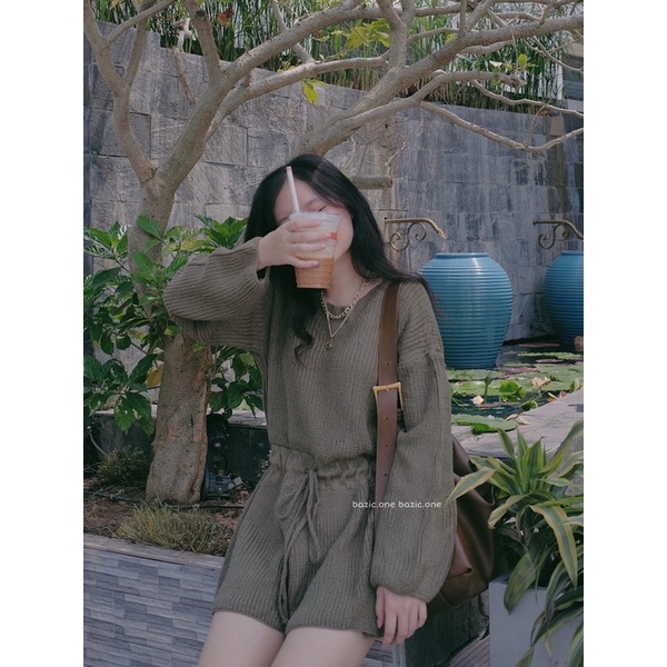 Set jump len buộc dây eo ulzzang Bazic one