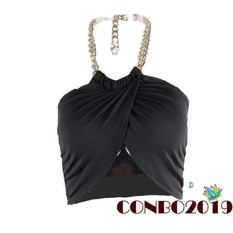 Áo Croptop Sát Nách Hở Lưng Phối Dây Xích Kim Loại Thời Trang Mùa Hè Cho Nữ