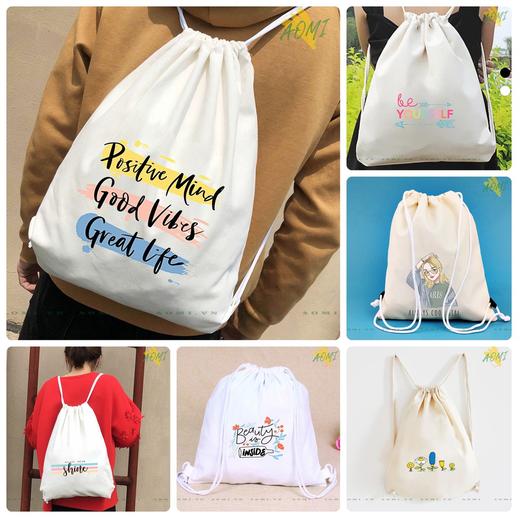 BALO MINI AOMIVN DÂY RÚT NHỎ XINH UNISEX CHẤT CANVAS THỜI TRANG CUTE XINH ĐẸP TIỆN ÍCH DẠO PHỐ DU LỊCH