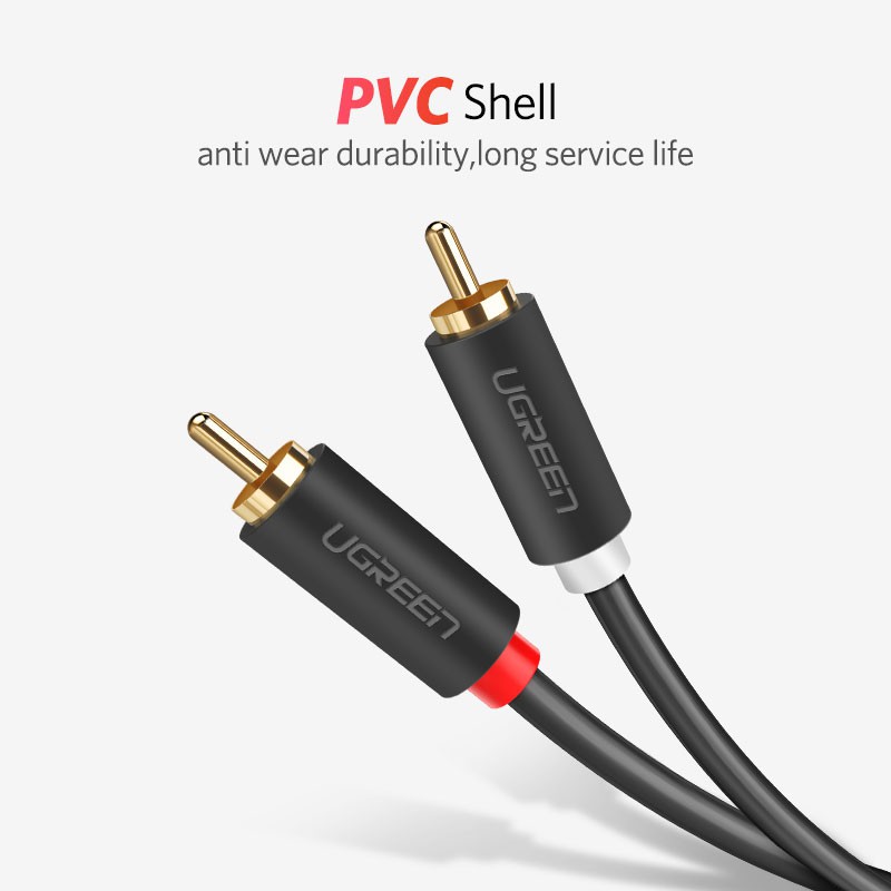 Dây cáp âm thanh mạ vàng chuyển đổi đầu cắm UGREEN 2RCA sang 2RCA cho thiết bị khuếch đại DVD TV