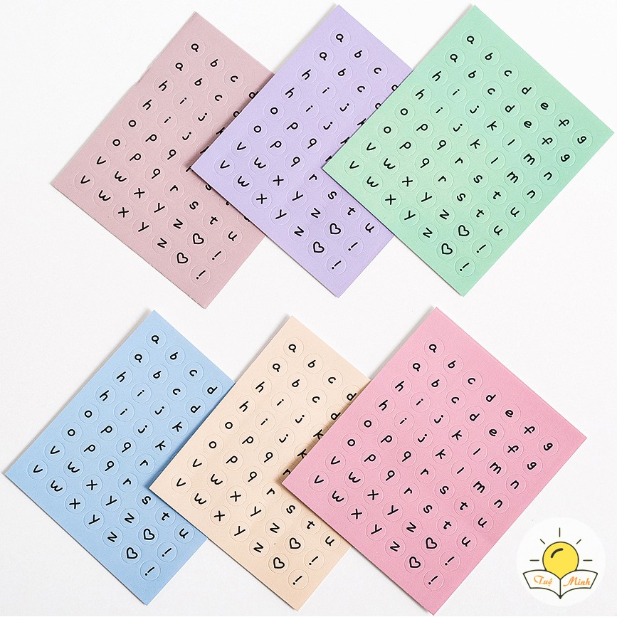 Nhãn dán Sticker chữ cái alphabet nhiều mẫu, bảng chữ số dán take note, sổ tay, điện thoại