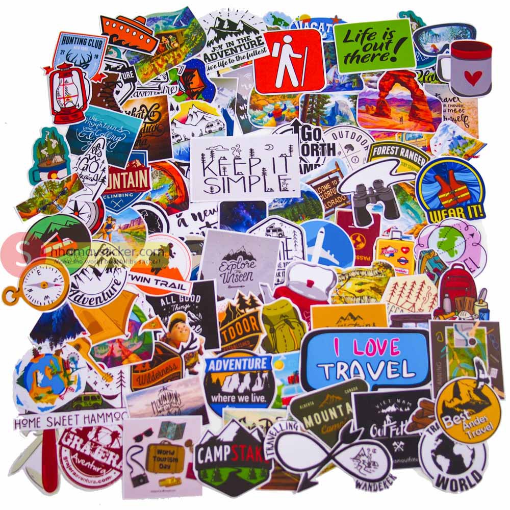 Travel - hộp set 100 sticker decal hình dán nón bảo hiểm , laptop, xe máy, ô tô - STICKER FACTORY