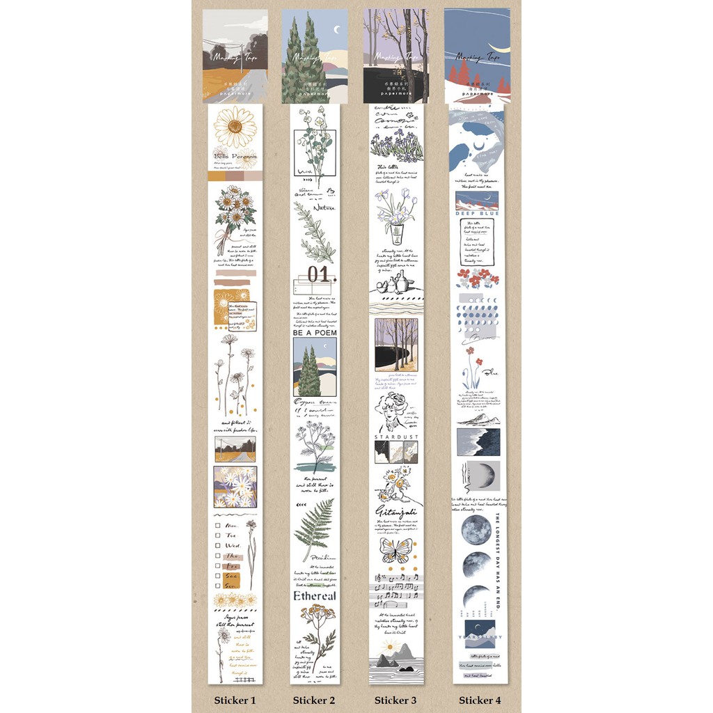 Kimitape Sticker băng dài hình dán vintage làm Bullet Journal