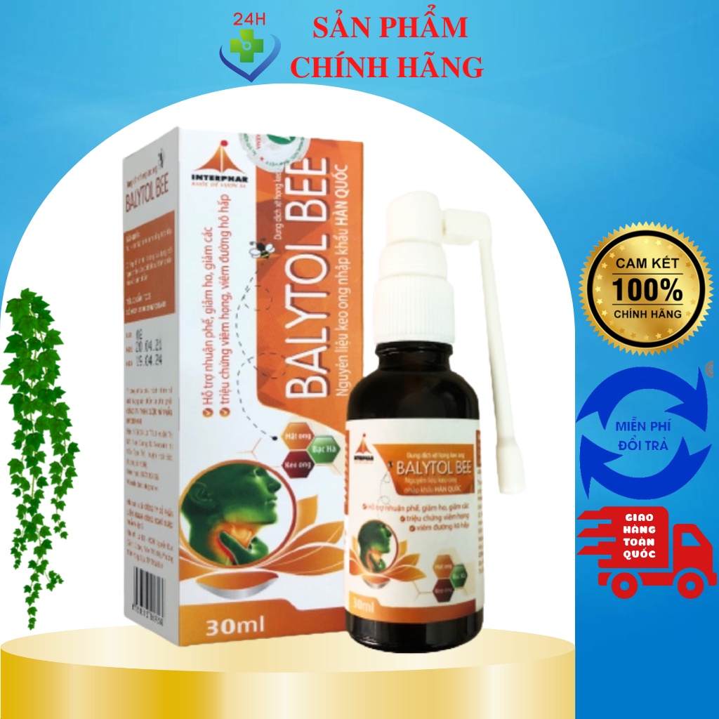 Xịt họng BALYTOL BEE,  giảm ho, giảm viêm họng, viêm đường hô hấp, chiết xuất keo ong lọ 30ml