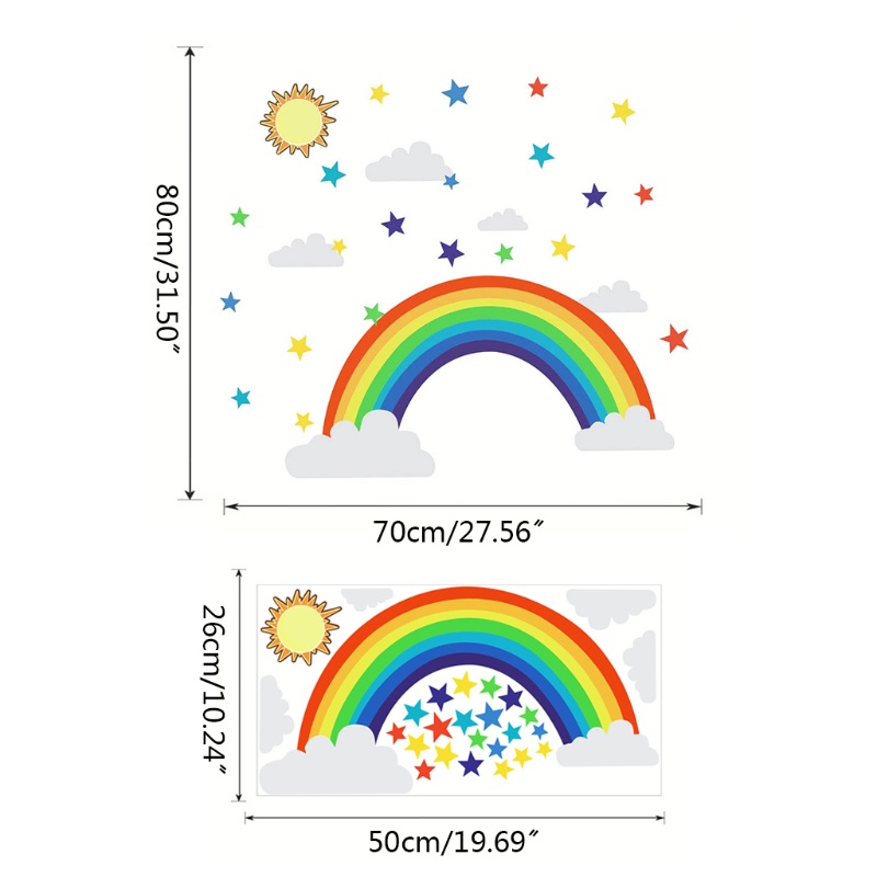Miếng Dán Tường Bằng Pvc Tự Dính Họa Tiết Cầu Vồng / Ngôi Sao Hoạt Hình Trang Trí Phòng Khách / Phòng Ngủ Cho Bé