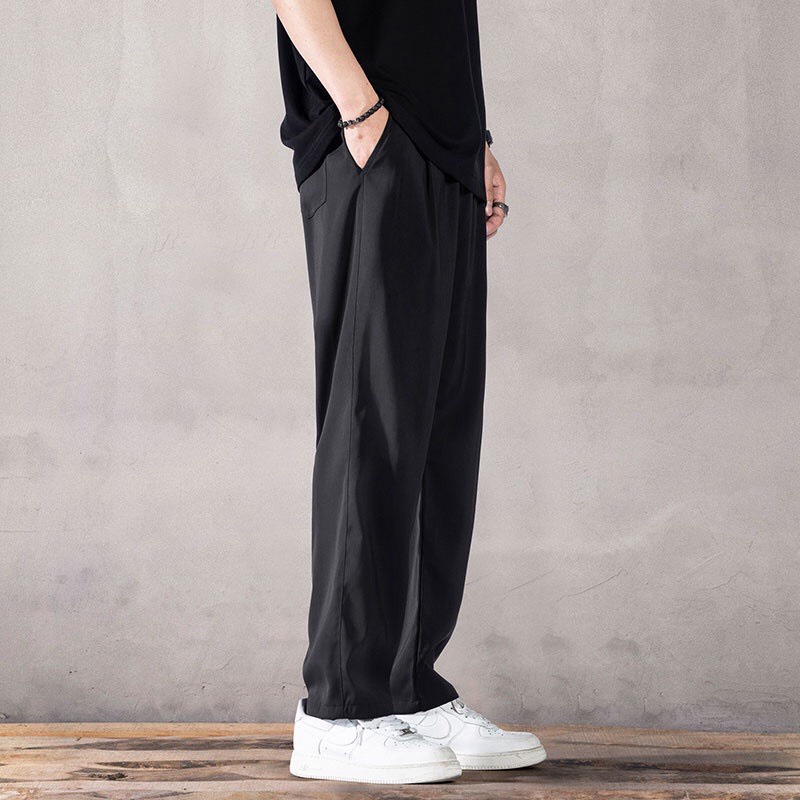 Quần tây nam ống suông rộng phong cách hàn quốc chất vải trượt nhung mềm co giãn nhẹ thoải mái