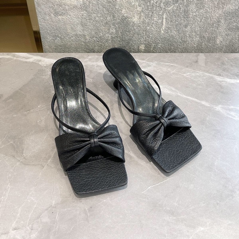 Guốc nữ nơ cao 3,5cm 2 màu đen trắng, size 35-39, sandal nữ, dép cao gót HG