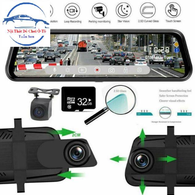 CAMERA HÀNH TRÌNH ANYTEK T12 GƯƠNG 10 INC ANYTEK T12 SIÊU NÉT FULLHD KÈM CAMERA LÙI