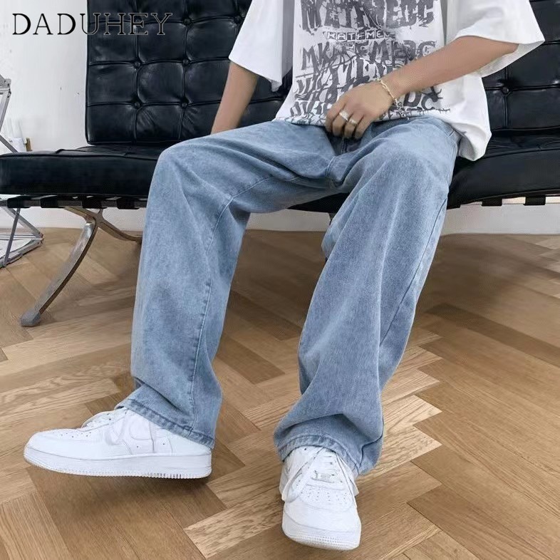 Quần jean ống thẳng rộng thắt lưng cao thời trang đường phố cao cấp mùa thu 2022 mới cho nam