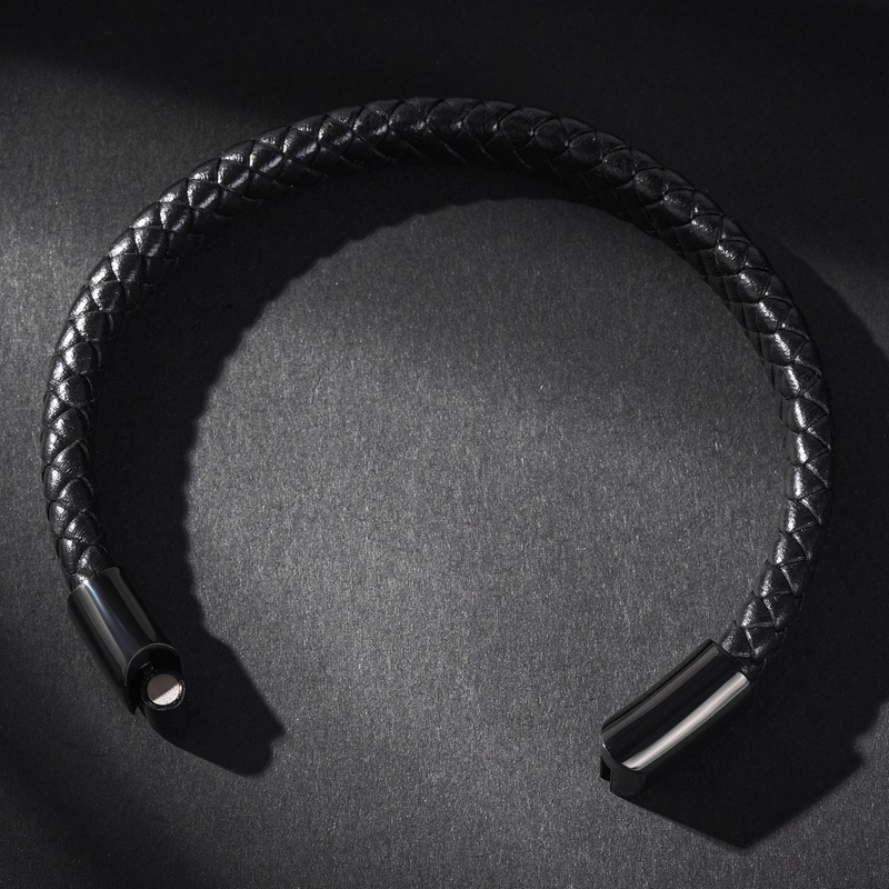 Mới Vòng Tay Bện Dây Đen Bằng Thép Không Gỉ Thời Trang Cho Nam