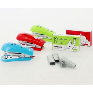 Máy bấm kim Deli size mini kèm 1 hộp kim bấm số 10.