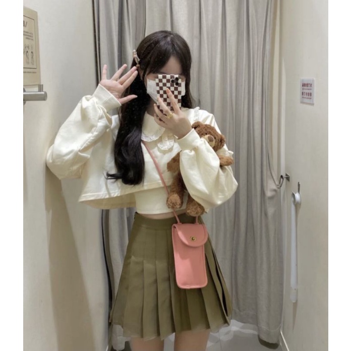 Set áo crotop polo nữ phong cách Hàn Quốc 100% ảnh thật