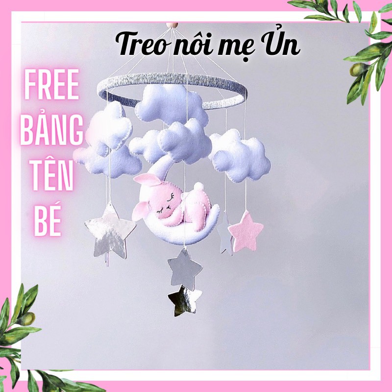 Đồ chơi treo nôi cho bé kích thích thị giác ảnh thật, có nhạc tự xoay mẫu MÈO HỒNG VÀ TRĂNG BÉ GÁI