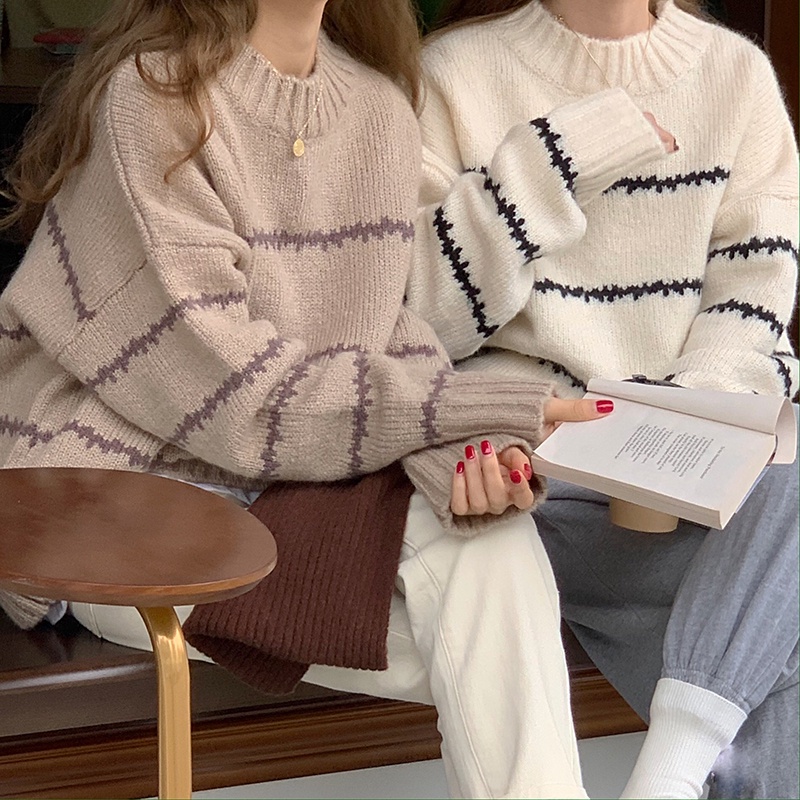 176706 |Bảng Phấn Mắt 3 Màu Thời Trang| Áo Sweater Tay Dài Dáng Rộng Màu Sắc Tương Phản Cá Tính