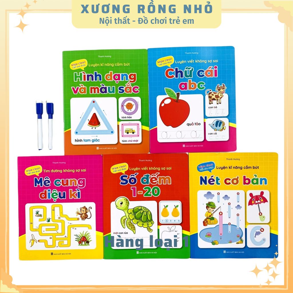 Bộ Vở Viết Xóa Được - Wipe Clean: Luyện Viết Không Sợ Sai ( Bộ 5 Cuốn) - Tặng Kèm 2 Bút