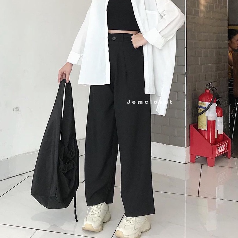 Quần Vải Ống Suông JEM CLOSET Thiết Kế Basic Quần Dài Nữ Ống Rộng CLASSIC Chất Tây Mịn Mát Lên Form Dáng Siêu Xinh 2434