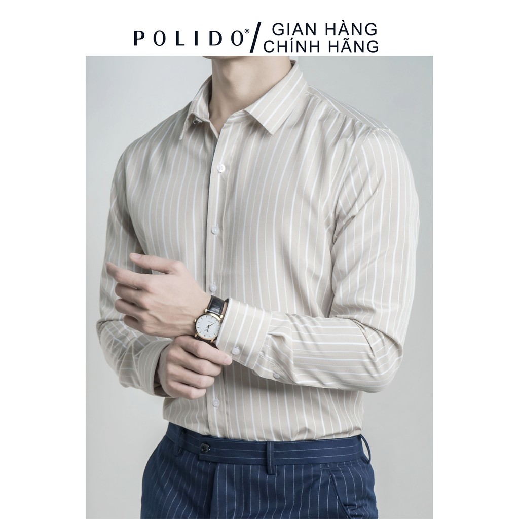 Áo Sơmi Nam CEFFYLO Họa Tiết Kẻ Sọc 1 Màu ghi vải Cotton họa tiết sọc lịch lãm Co giãn nhẹ | BigBuy360 - bigbuy360.vn