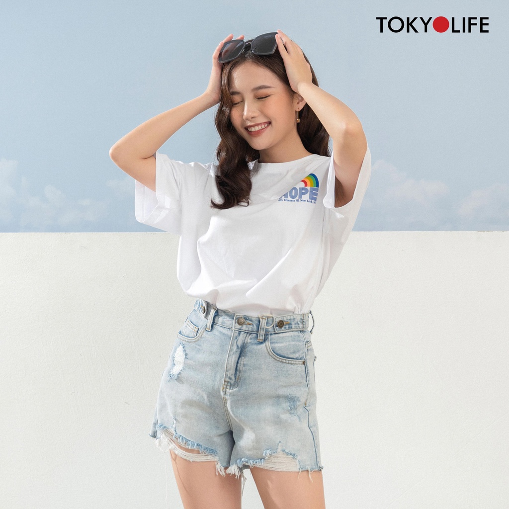 Áo thun Nữ tay lỡ TOKYOLIFE dáng suông rộng họa tiết cầu vồng E9TSH025G