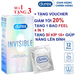 Bao cao su Durex Invisible ⚡CHÍNH HÃNG⚡ Extra Thin Extra Sensitive 10 bao siêu mỏng ôm sát tạo khoái cảm