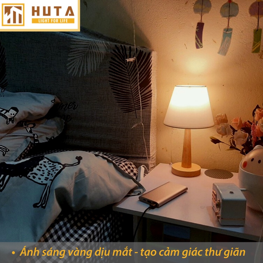 Đèn Ngủ Gỗ Để Bàn, Chao Vải, Bóng Led E27, Dùng Trang Trí Decor, Phong Cách Vintage, Mã G2 – HUTA Shop