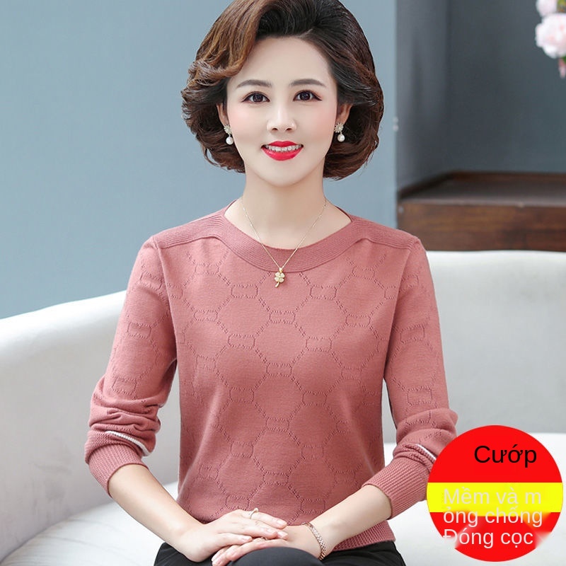 Mẹ mùa xuân áo len đáy áo len phụ nữ trung niên và cao tuổi áo len dệt kim mùa hè mỏng phần thời trang