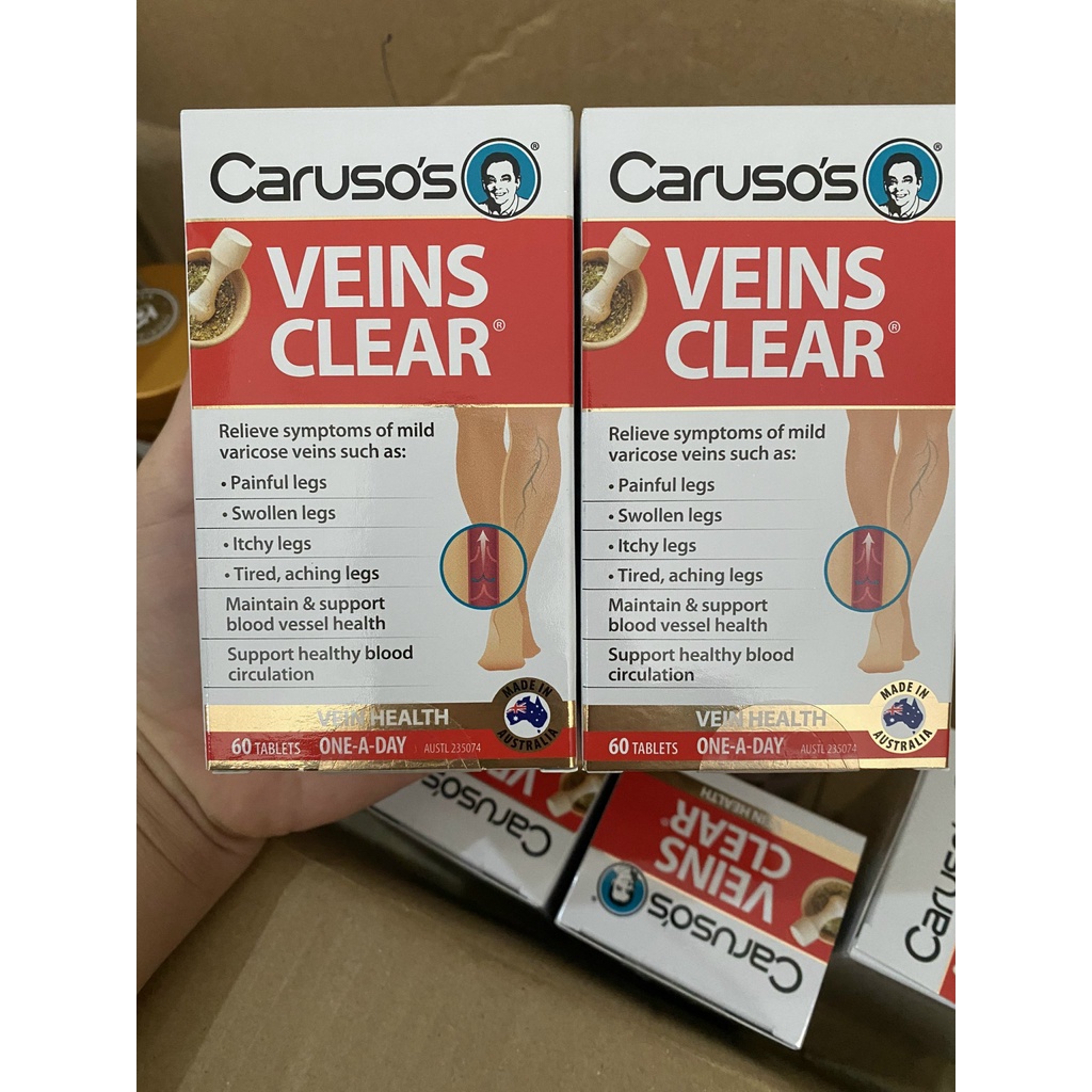 Viên uống suy giãn tĩnh mạch Carusos Veins Clear Úc, 60 viên
