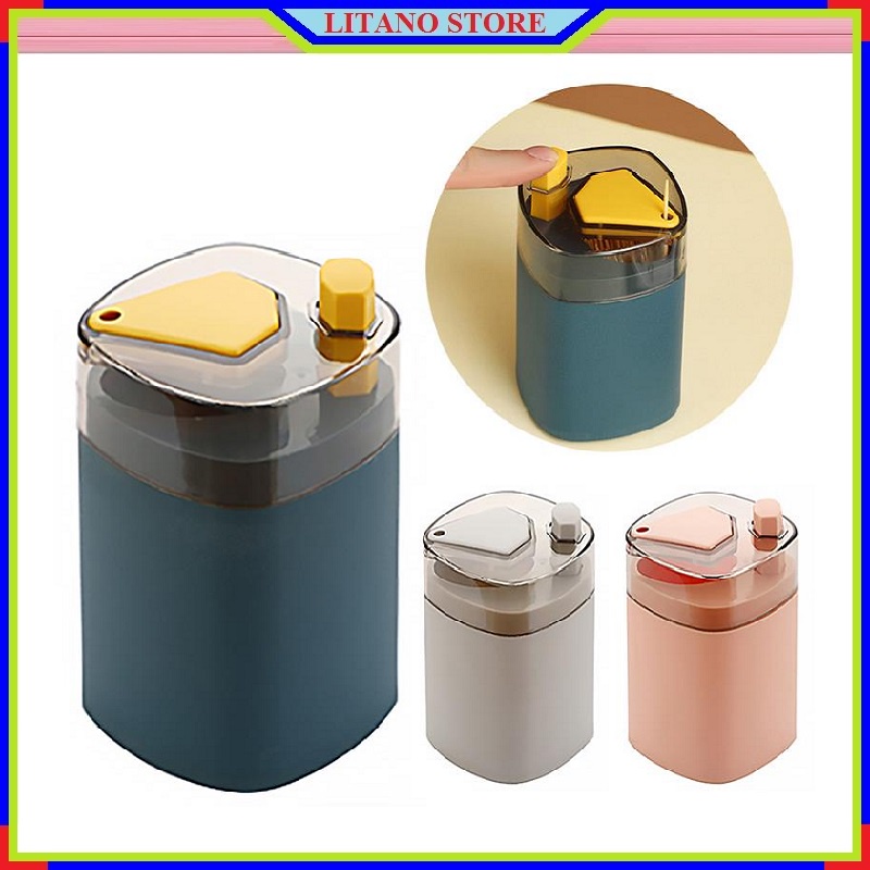 Lọ Đựng Tăm Xỉa Răng Lúa Mạch Thông Minh Cao Cấp Có Nút Nhấn Tự Động Bật Tăm Lên Tiện Dụng