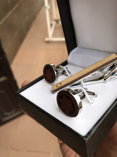 Combo Khuy măng sét + cài cà vạt Montblanc gỗ