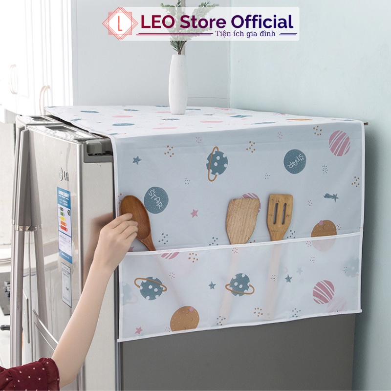 Tấm phủ tủ lạnh máy giặt chống bụi, khăn vải che tủ lạnh PVC không thấm nước hoa văn hiện đại Leos
