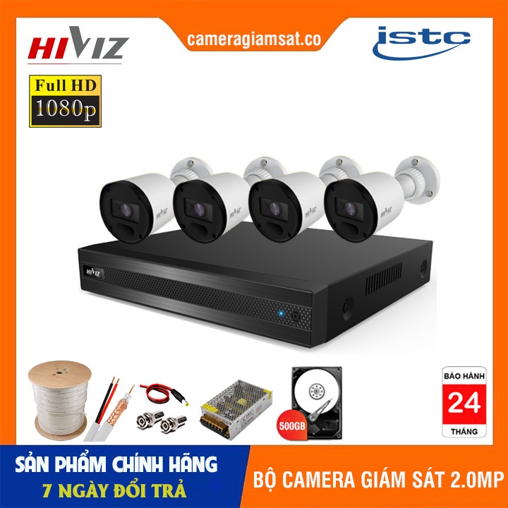 TRỌN BỘ 4 CAMERA GIÁM SÁT HDCVI SIÊU NÉT GÓC RỘNG, KÈM HDD 500GB &amp; ĐỦ PHỤ KIỆN KÈM THEO - CHÍNH HÃNG